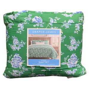 Eden Floral Green - Draper James 4-Piece Reversible Cotton/Polyester Quilt Set,